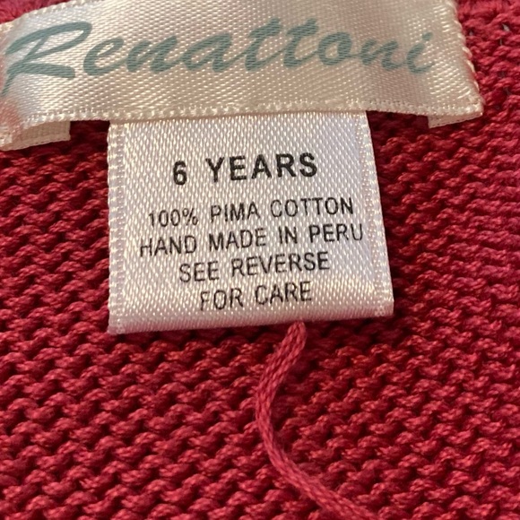 Vtg Renattoni Girls Hand Made Cardigan/ Crocheted Trim, Farm House Button Down - Picture 7 of 8